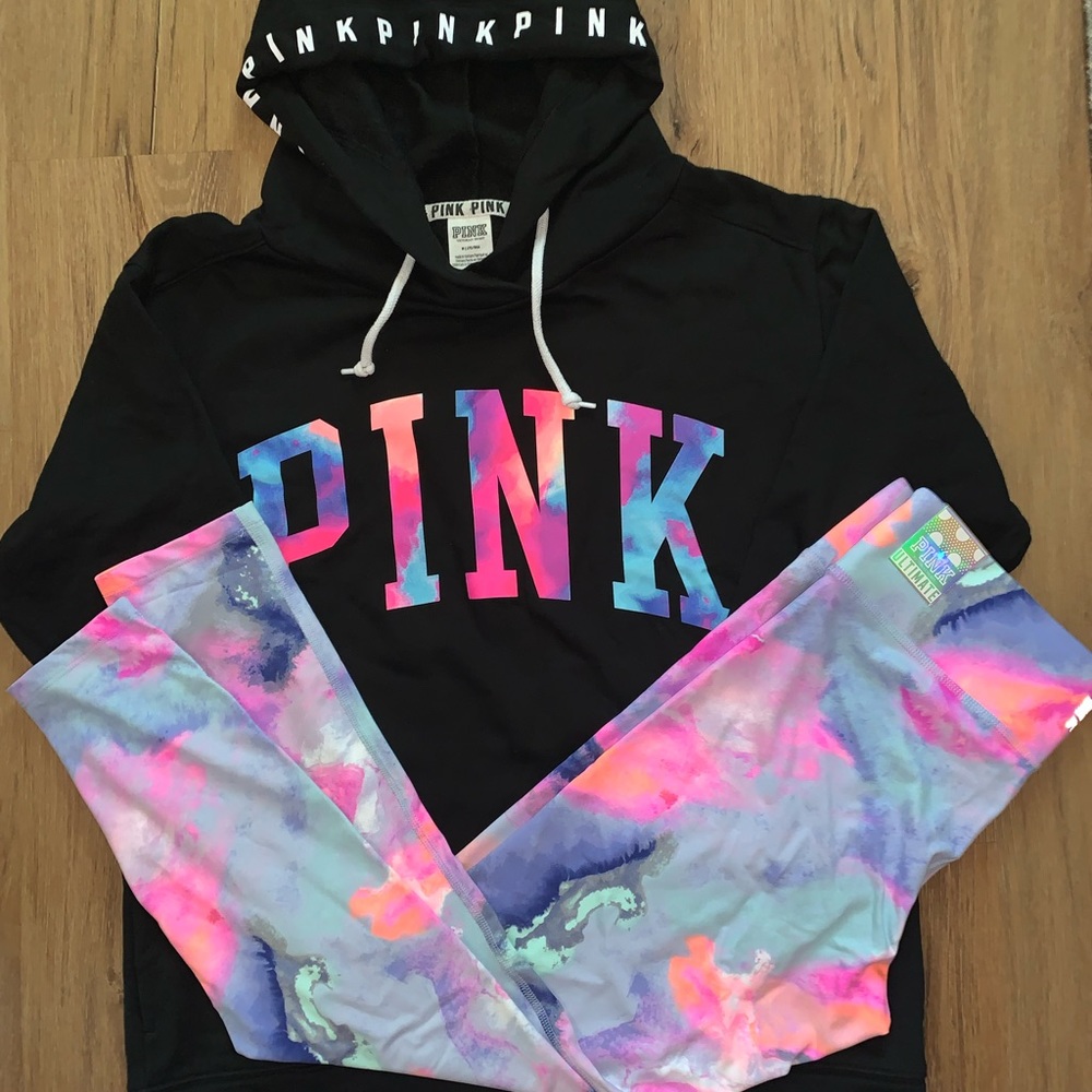 VS Pink Watercolor Pullover Hoodie and Leggings